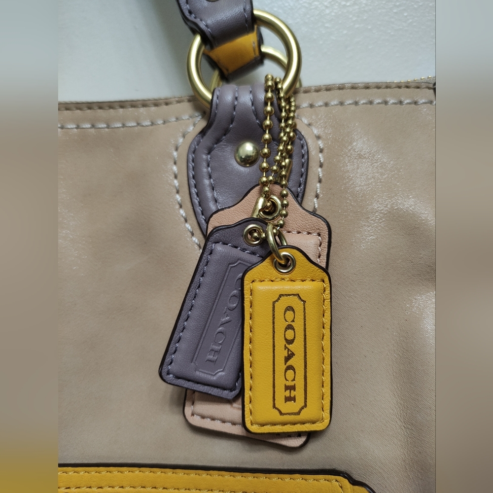 NWT Coach 22430 Hallie Color-block Leather Tote Cappuccino/Oyster - Picture 5 of 16